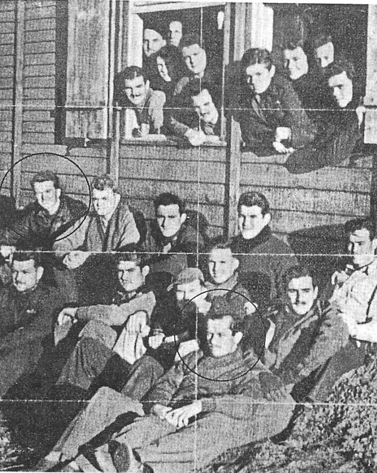This picture shows a group of American fliers who were captured by the Germans. On the left is our pilot Alexander Simpson. In the foreground is the co-pilot Nicholas H. Cox